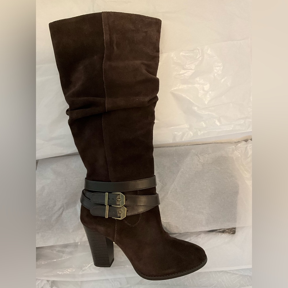 🌷I.N.C.INTERNATIONAL CONCEPTS JORDANA BROWN SUEDE DRESS BOOTS NWT SZ 8.5M WIDE